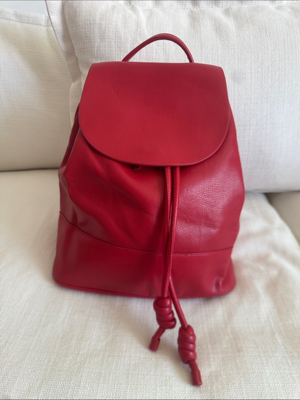 Zara Red Leather Drawstring Backpack